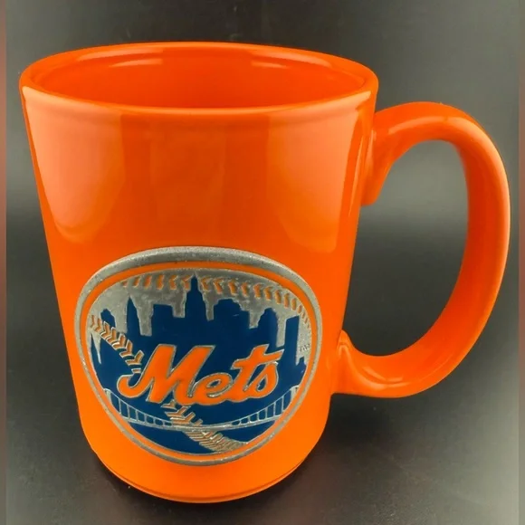 MLB NY Mets 12oz ceramic mug. Orange and Blue w/ a metal etched logo. - Picture 2 of 7
